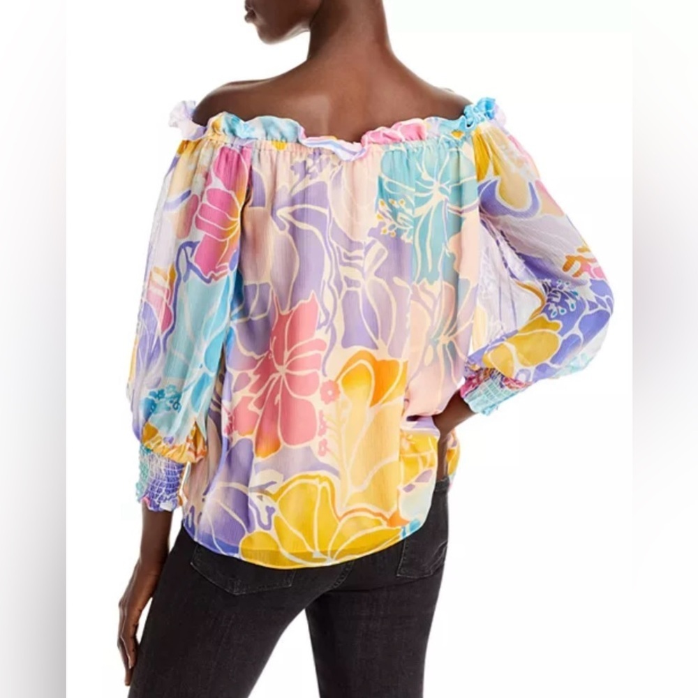 Ramy Brook Addison Blouse Women's Size XS Multicolour Floral Silk Off Shoulder - Picture 3 of 14